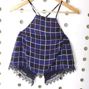 Lovers + Friends Checkered Open Back Lace Top